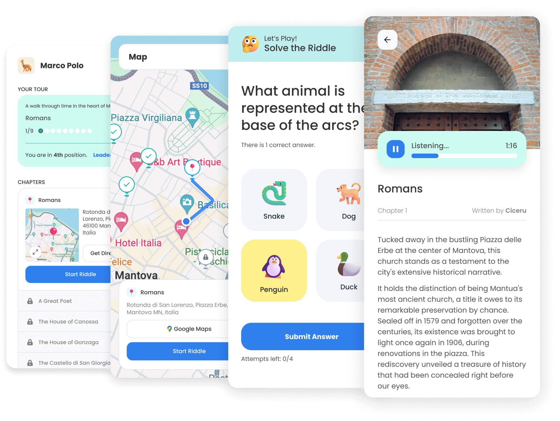 Self-guided Interactive Walking Tour Game UI